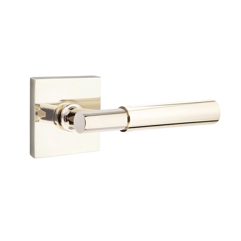 Myles Round Double Dummy Door Lever with Square Rosette, Bright Nickel, Right