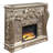 Esen LED Electric Fireplace, Scrolled Classical Silver Wood, 66 Inch