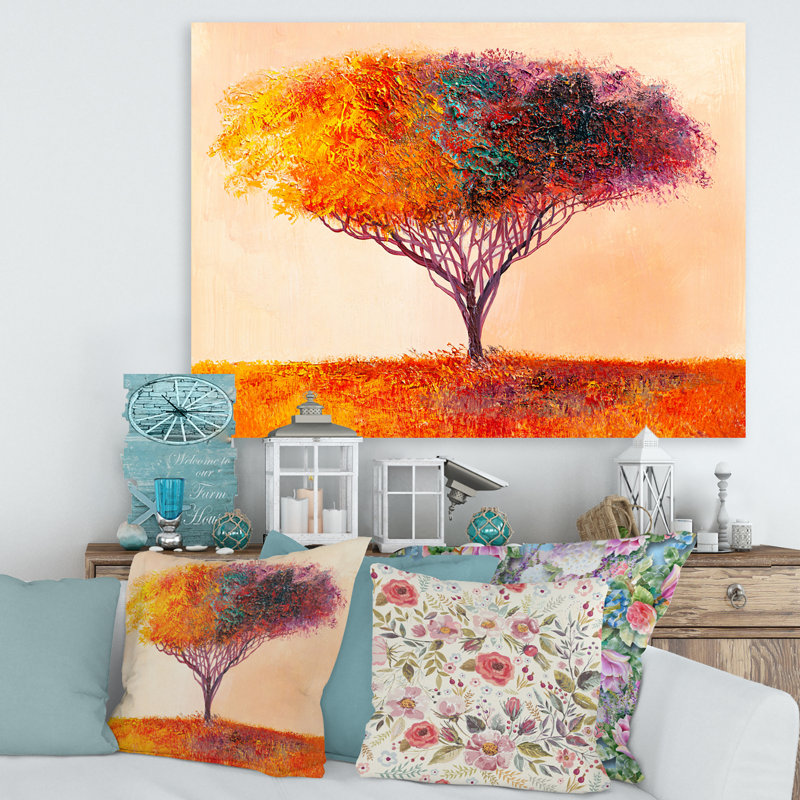 «Landscape Colorful Abstract Tree Impressionist», reproduction sur toile, H 24 po x l 32 po x P 1 po, Toile tendue