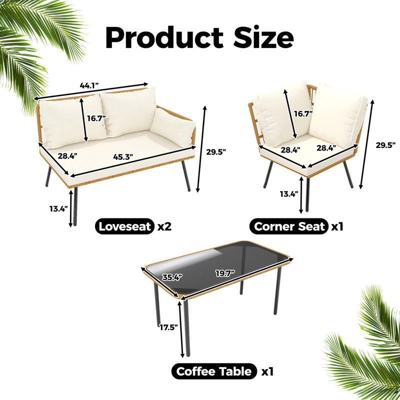 4 Pieces Outdoor Wicker Patio Conversation Bistro Set