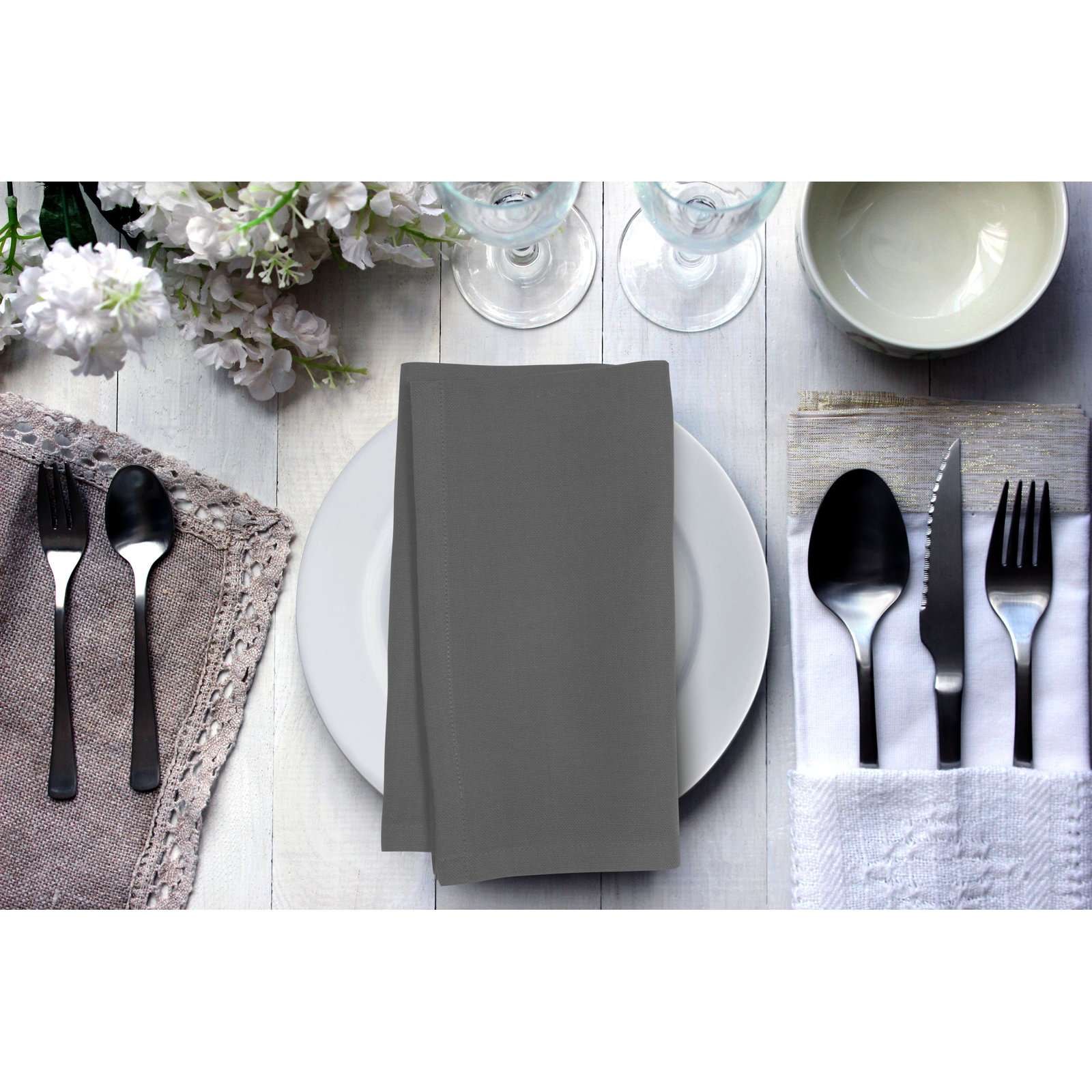 Torrian Reversible Cotton Napkin, Pewter