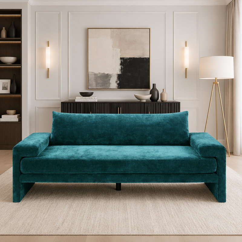 Canapé surdimensionné en chenille 3 places avec accoudoirs larges et coussins épais, Green Chenille