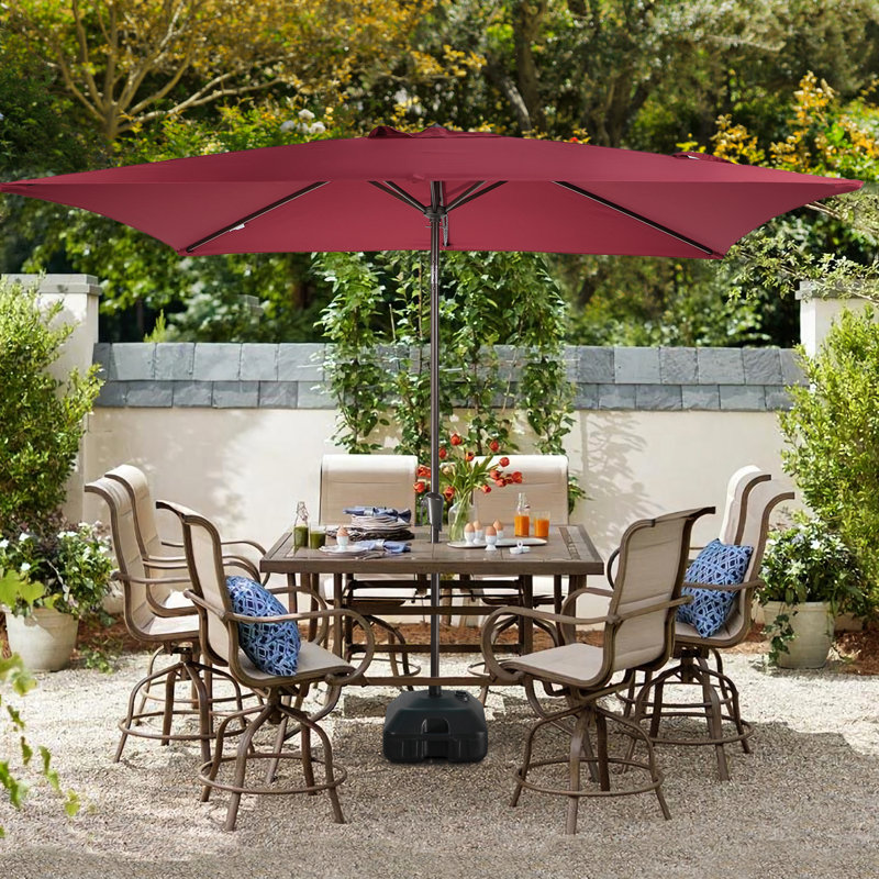 Parasol de marché rectangulaire avec base, Rouge foncé