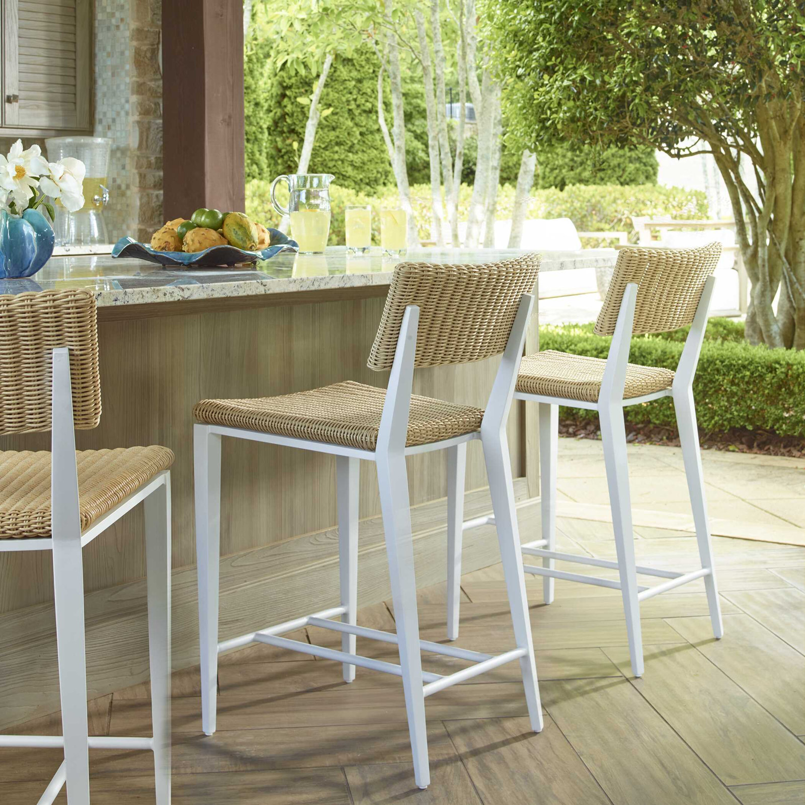 Coleston White Outdoor Counter Stool, Tan, 26.5", White