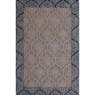 Responsible Wool Standard Flocked Damask Hand-Tufted Sustainable New Zealand Wool Traditional Area Rug Pecan Gray Black