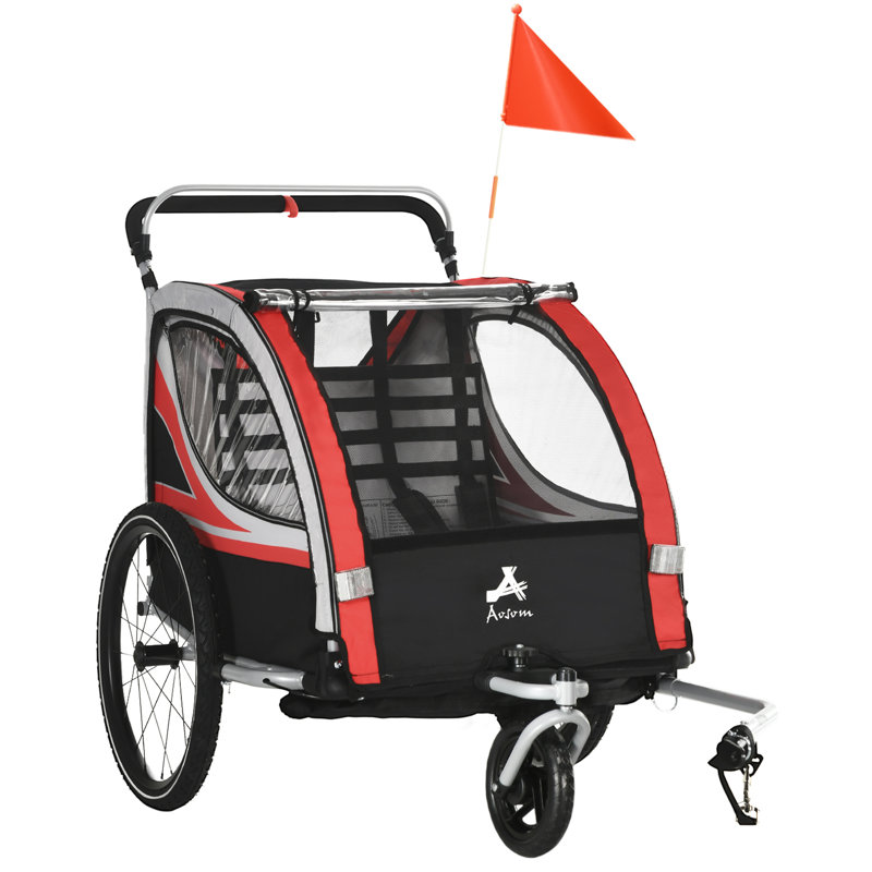 Aosom Green and Black Foldable 2-Seat Child Bike Trailer