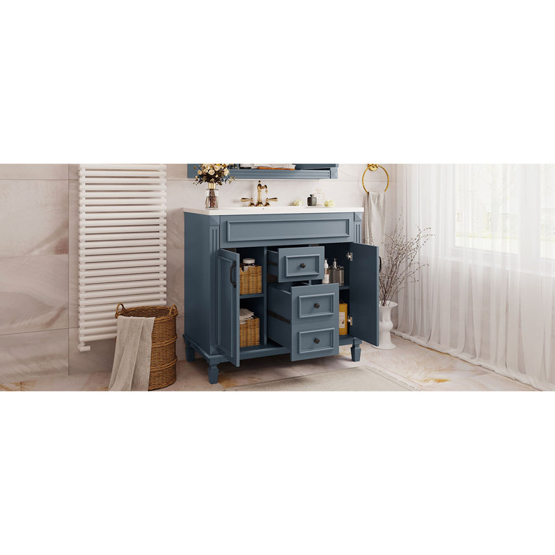 Meuble-lavabo 36 po avec lavabo supérieur, armoire de rangement moderne avec 2 portes à fermeture douce et 2 tiroirs