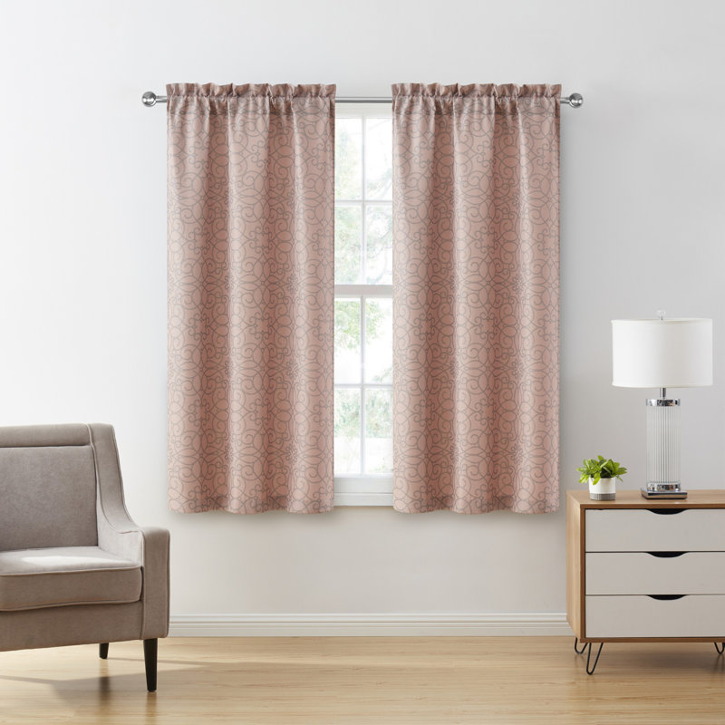 Versailles 2-Piece Rod Pocket Blackout Curtain Panel Set, 38" W x 63" L, Blush