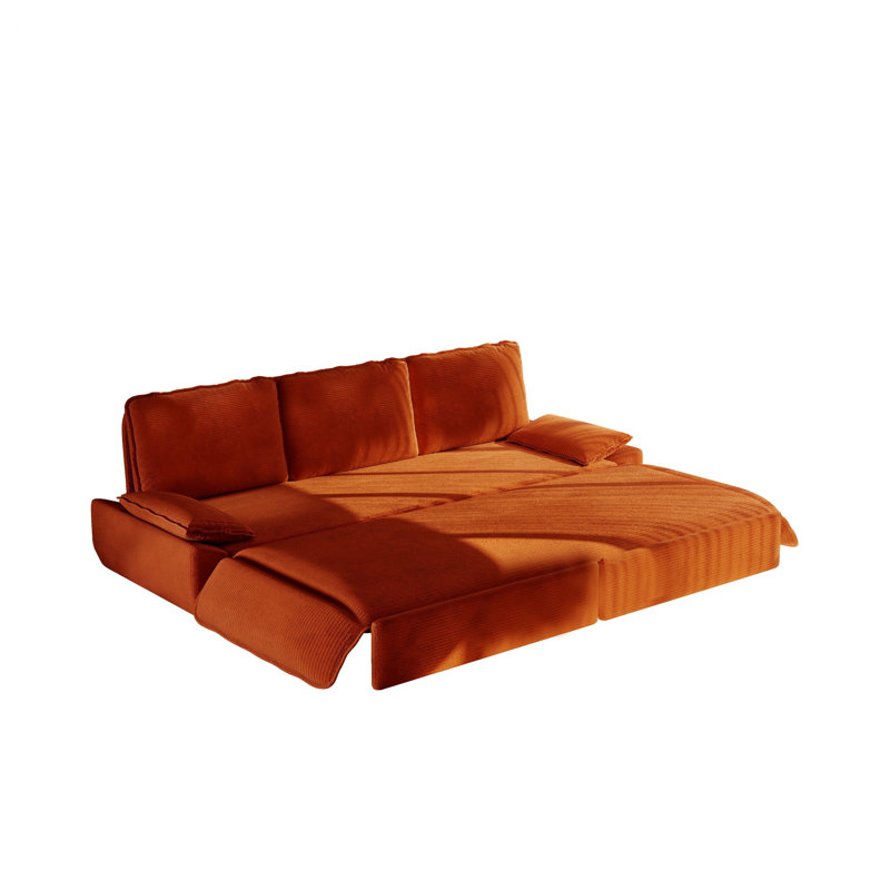 Canapé-lit convertible pour chambre à coucher, salon, Velours côtelé orange
