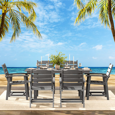 7-Piece Outdoor Dining Set With Umbrella Hole – Weather-Resistant Patio Furniture For Backyard & Garden by Red Barrel Studio