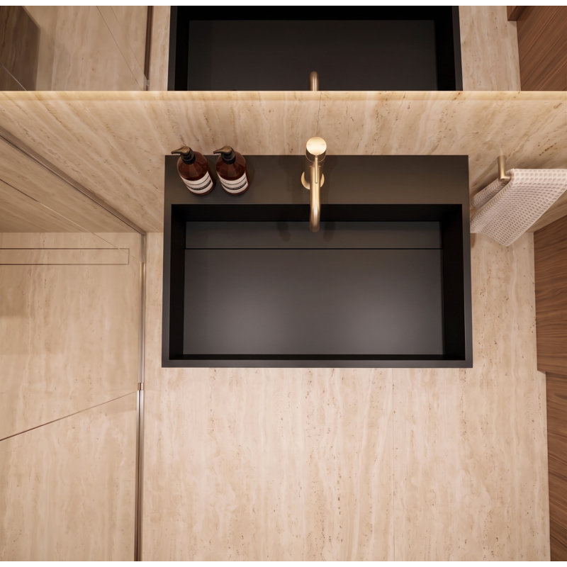 Lavabo de salle de bain mural à surface flottante avec drain dissimulé 24 po Juniper - Noir, Noir