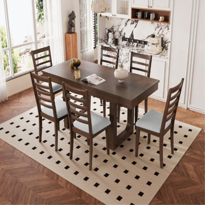 7-Piece Extendable Dining Table Set, Farmhouse Extendable Table with 18" Move Leaf, 78" Rustic Wooden Kitchen Table and 6 piece Upholstered Chairs, Ex