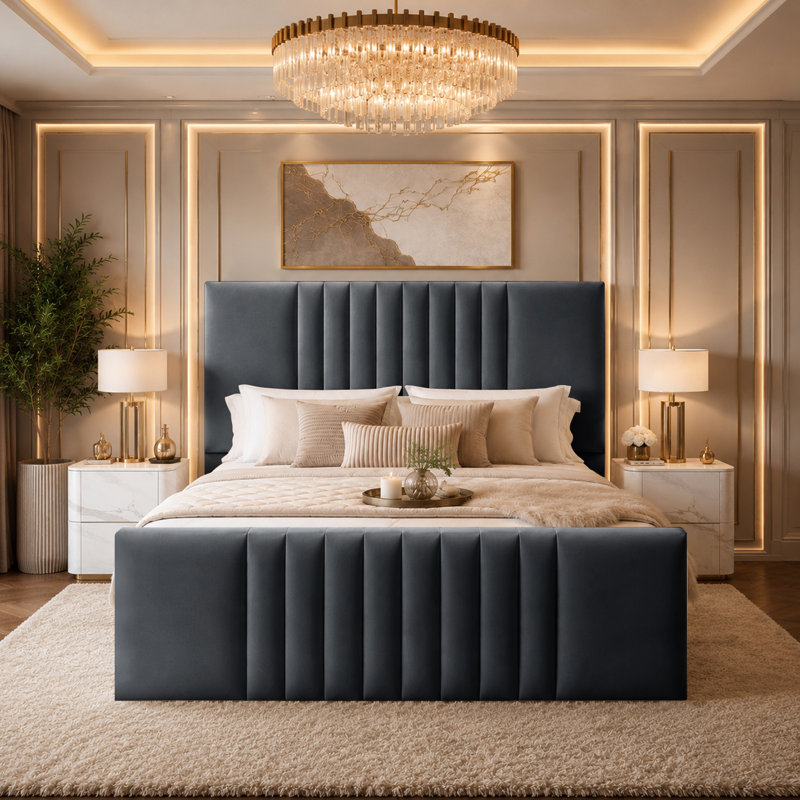 Upholstered Velvet Bed, Small Double (4'), Steel