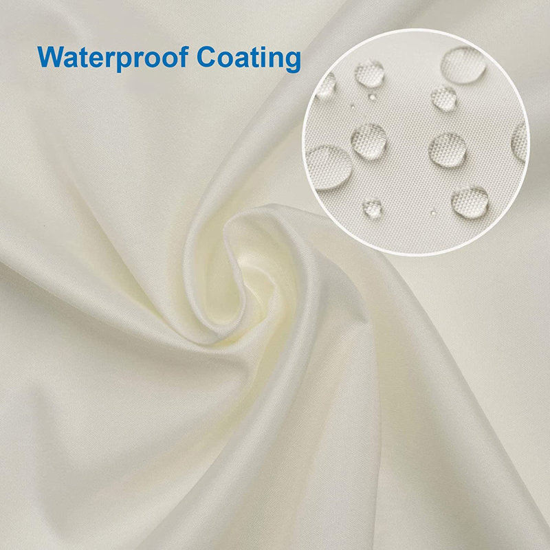 Polyester Fabric Machine Washable Waterproof Shower Curtain Liner With Hooks, White, Ivory Beige