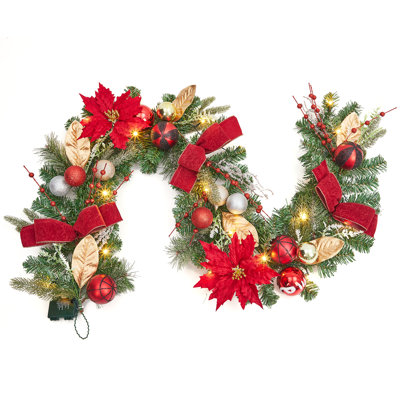 6 ft Pre-Lit Christmas Garland with 20 Battery-Operated LED Lights, Shatterproof Pinecones, Berries & Ornaments