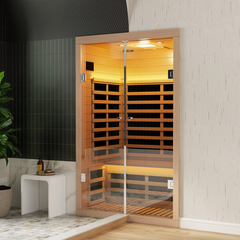 2-Person Indoor Infrared Sauna With Hemlock Wood, LCD Control, Bluetooth Audio, LED Light