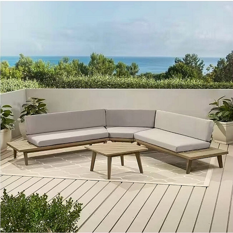 V Shaped 4-Piece Sofa Set, Gray Cushion/Gray Frame, Right Hand Facing