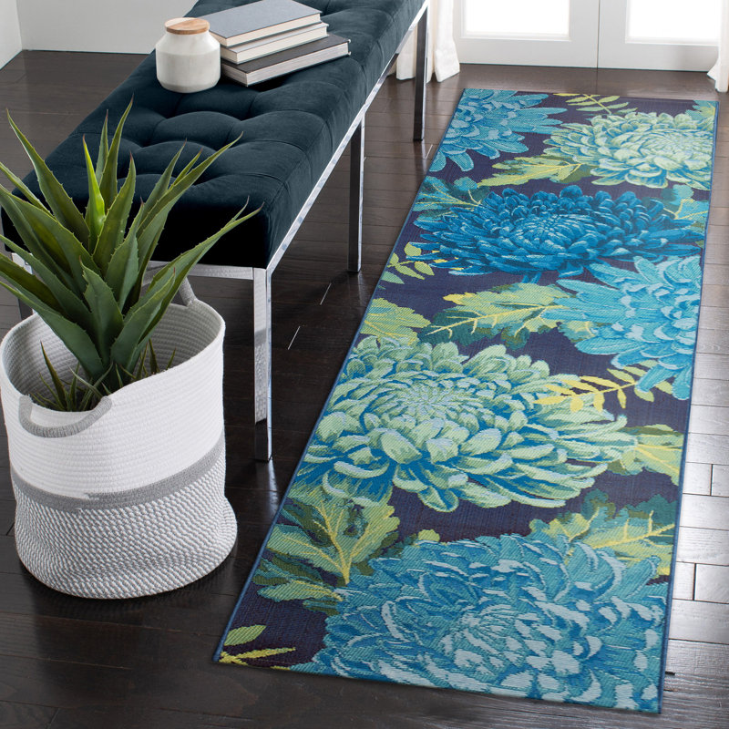 Akera Blue/Green Indoor/Outdoor Rug, Runner 1'11" x 7'6"