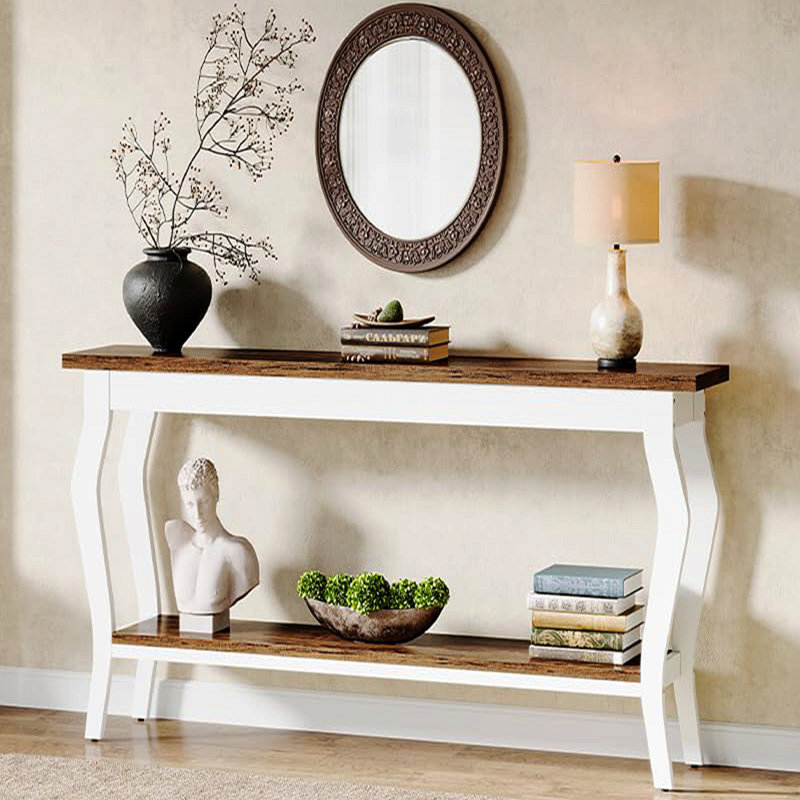 Console rétro 70,9 "à 2 niveaux pour le salon - blanc / brun