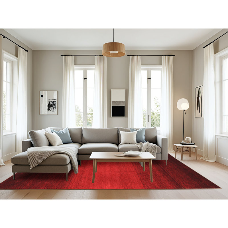 Tapis abstrait rouge tissé à la machine Deyona, Rectangle 8 pi x 12 pi