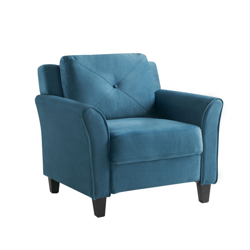 Lourdez 33.9" Curved Arm Tufted Back Armchair, Blue Microfiber/Microsuede