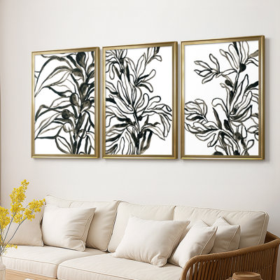 Kelp Contour I  -Custom Framed  Wrapped Gallery Canvas - 3 Pieces