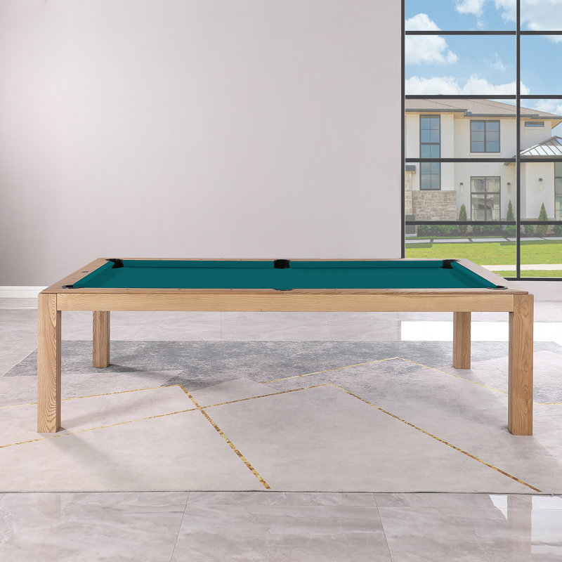 Table de billard en ardoise avec plateau de salle à manger Olivia, 7 pi, Bleu vert, Frêne Rétro