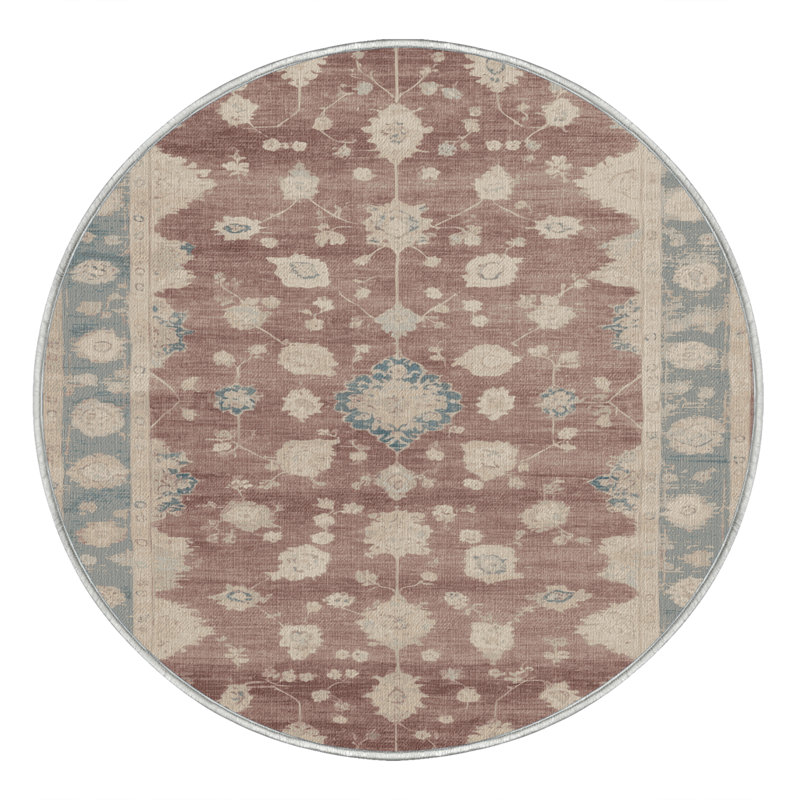 Tapis beige surteint lavable à la machine, Rond 3 pi