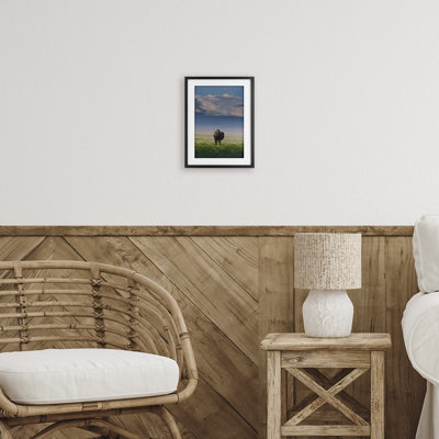 Sunlight over Lone Bison Framed Print Under Glass, design by Annie Bailey Art