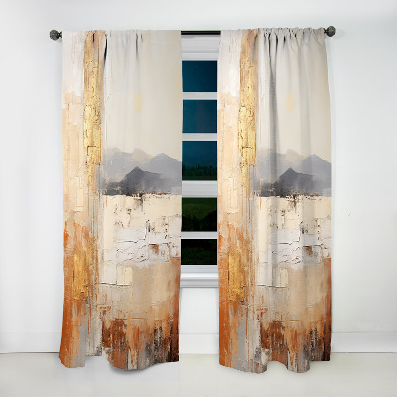 Gilad Beige And Gold Minimal Expression III - Country Velvet Curtain - Room Darkening - 1 panel, 52" W x 90" L