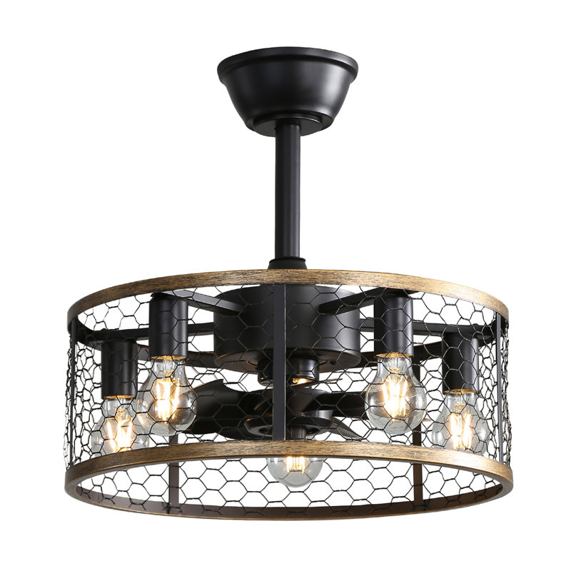 20 Inch Industrial Cage Ceiling Fan with Remote Control - 7 ABS Blades, DC Motor, 1H/4H/8H Timer