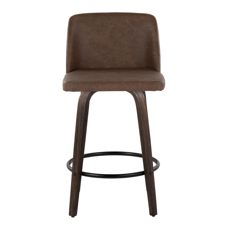 Thea 26" Fixed-Height Counter Stools with Bent Wood Legs & Round Footrest, Espresso, Walnut/Black