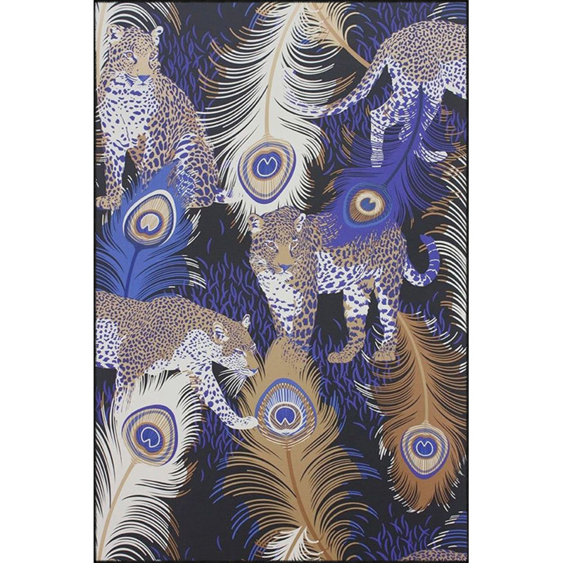 Colorful Feather Patterned Decorative Machine Washable Rug, Square 3'3" Rug Pad Included
