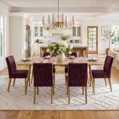 6 - Person Dining Table Sets With Extendable Table & 6 Upholstered Linen Chairs