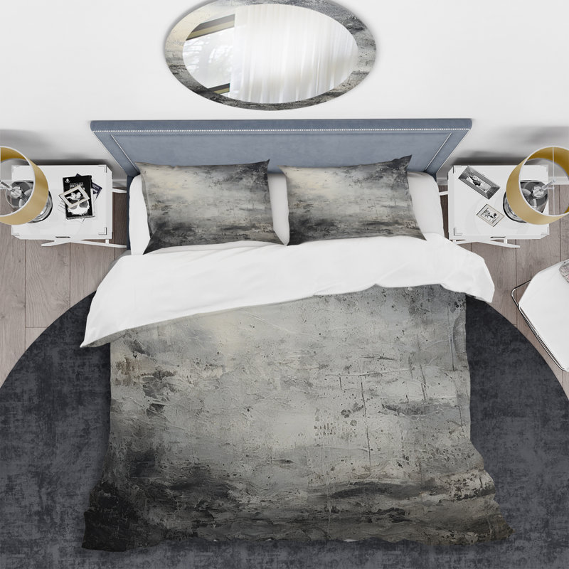Minimalisme gris Lunar Surface 4 - Ensemble de housse de couette Tachisme, Housse de couette pour très grand lit