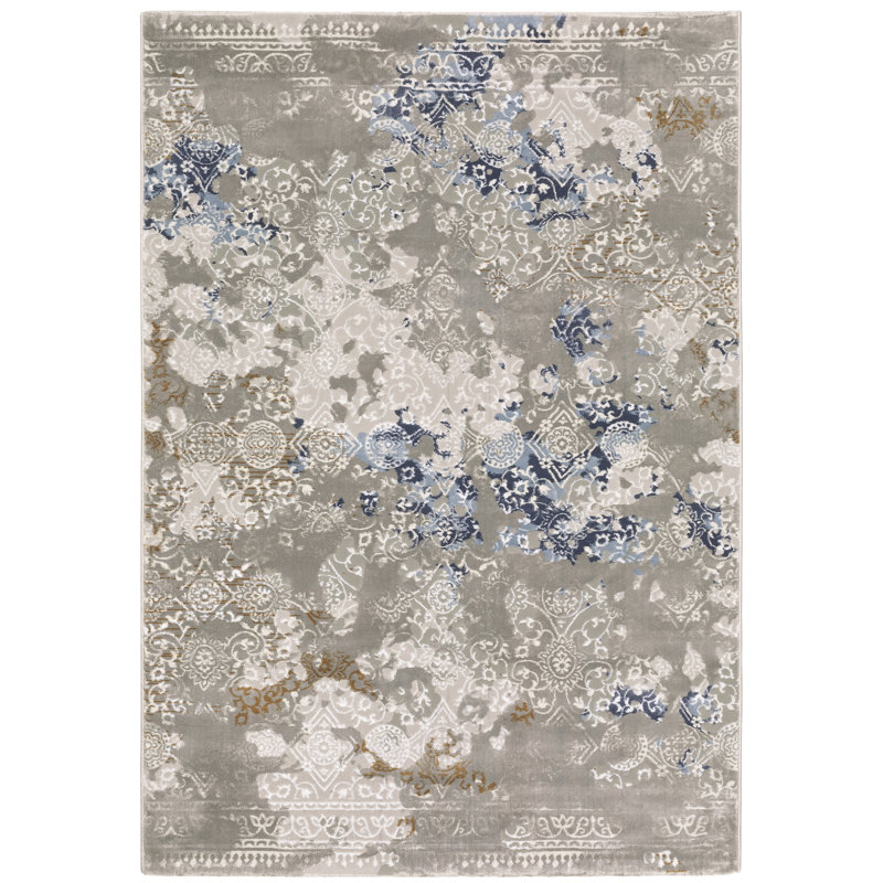 Tapis gris abstrait à motif abstrait tissé à la machine 8 pi x 11 pi, Tapis de couloir 2 pi 3 po x 7 pi 6 po
