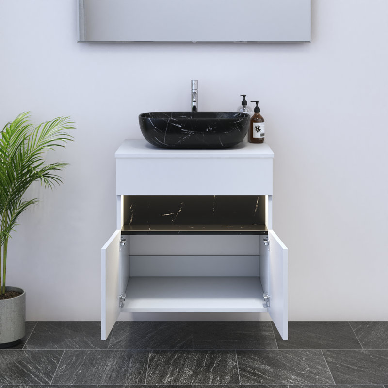 Lieke 23.6'' Single Bathroom Vanity with Top, White, Black