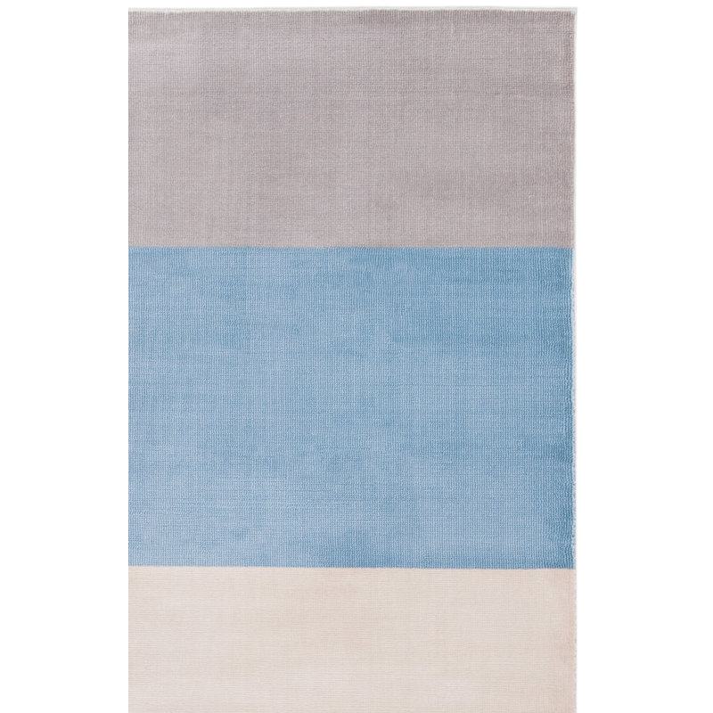 Aslin Striped Blue/Gray Area Rug, Rectangle 6'7" x 9'1