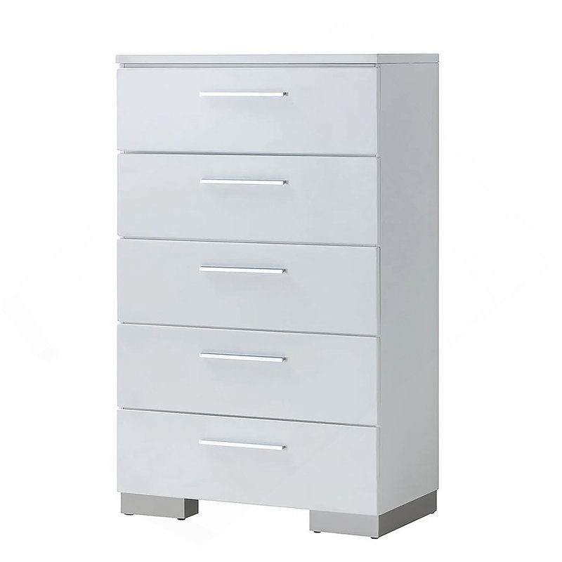 Commode 1 pièce de style moderne moderne à finition ultrabrillante à cinq tiroirs avec finition blanche