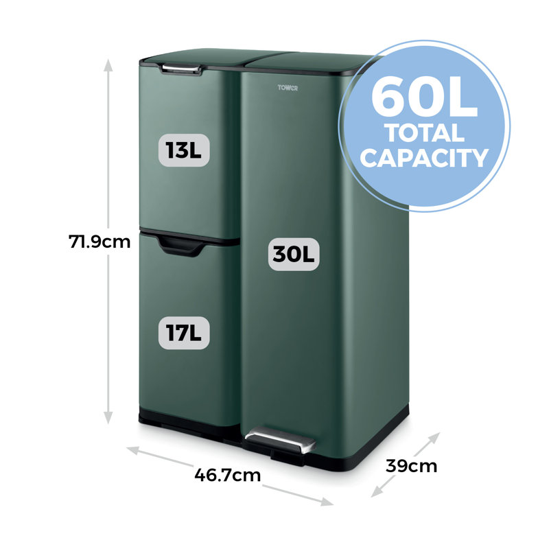 60 Litre Step On Recycling Bin, Green