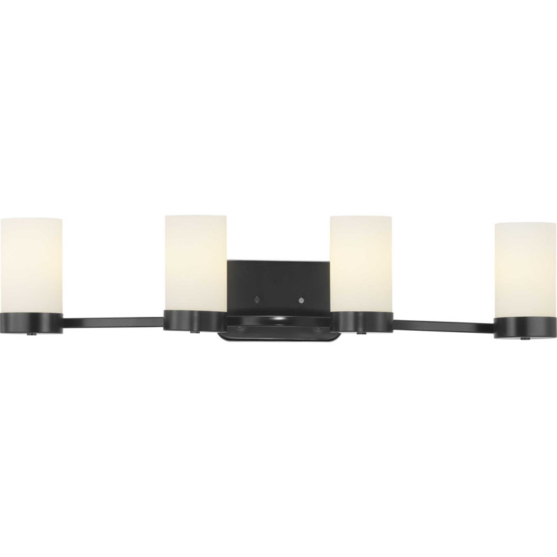Matte Black 34.5" Steel 4-Light Bath Vanity with Etched Glass Shades