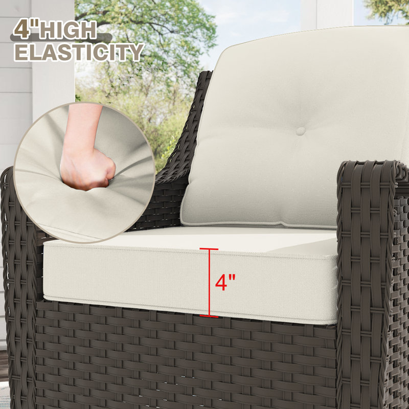 5-Piece Outdoor Patio Set with 2 Swivel Chairs, 2 Ottomans & Water-Textured Glass Side Table, White