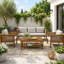 Ensemble de patio extérieur 4 pièces avec canapé, fauteuils, table basse et structure en bois d'acacia-132915917