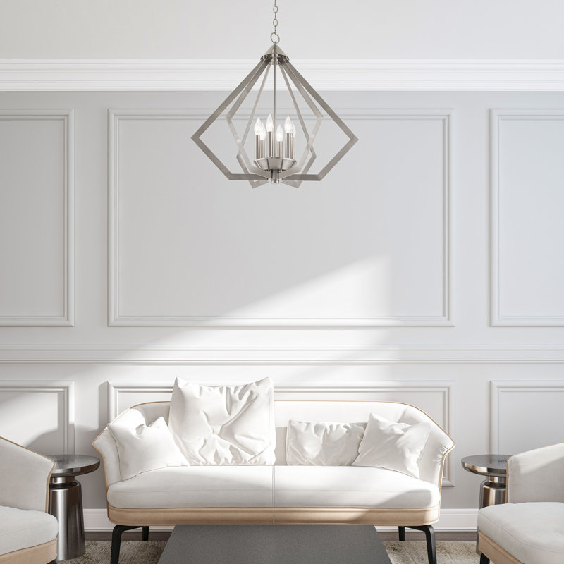 Lustre géométrique unique à 6 lumières Dawnesha, Nickel brossé