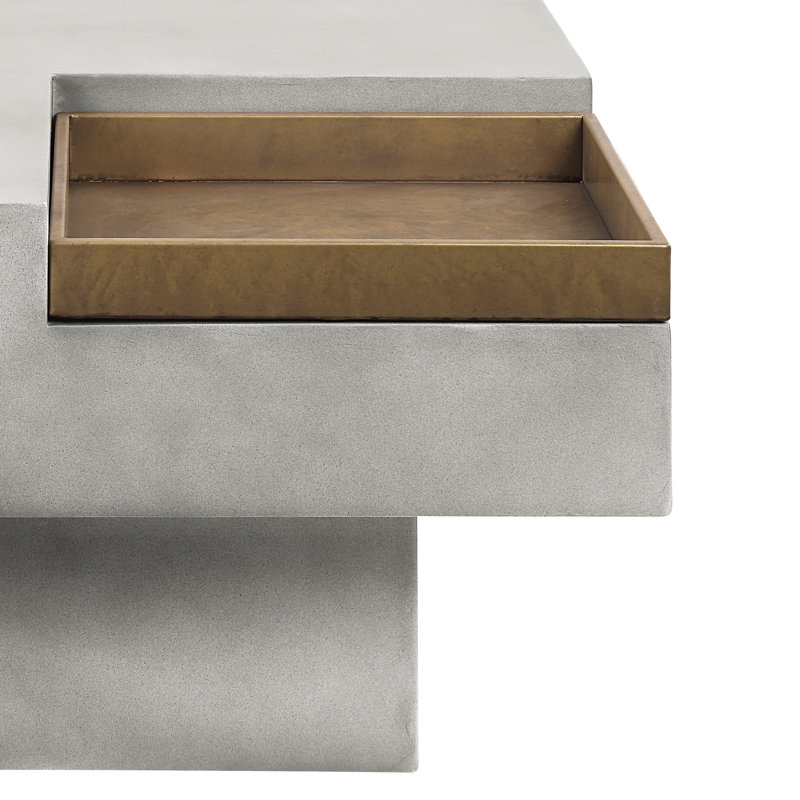 Table basse rustique en ciment avec plateau carré, base piédestal, gris vieilli fonctionnel et attrayant