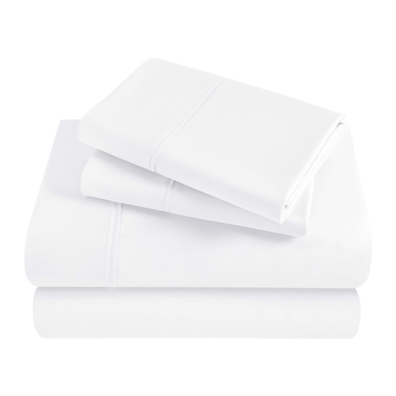 Ensemble de draps en satin de coton peigné de qualité supérieure à densité du tissage de 300 fils, Blanc, Grand