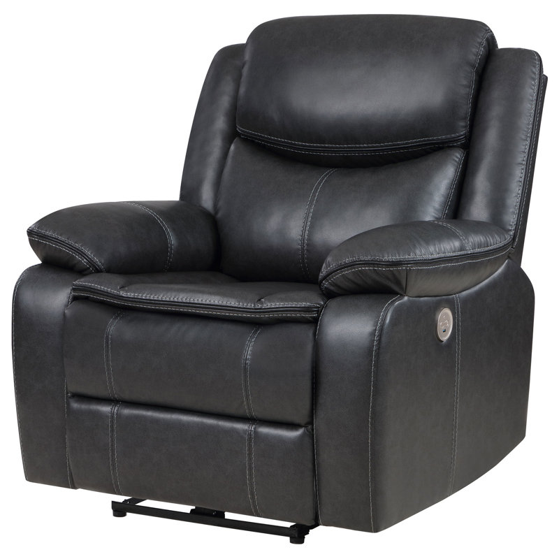 Niculai Upholstered Power Recliner Chair Dark Grey, Black Faux Leather