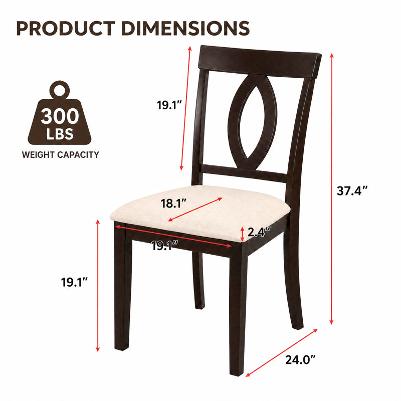 Ensemble de chaises de salle à manger rembourrées Haven avec dossier ovale ajouré et pieds en bois d'hévéa, Marron foncé