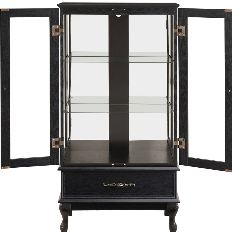 Armoire à vin 2 portes avec système d'éclairage intégré, tablettes réglables, finition noire, tiroir caché et dossier en miroir