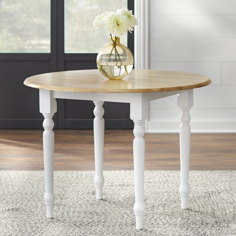 Table de salle à manger à rallonge en bois d'hévéa massif Cecelia, Blanc / naturel